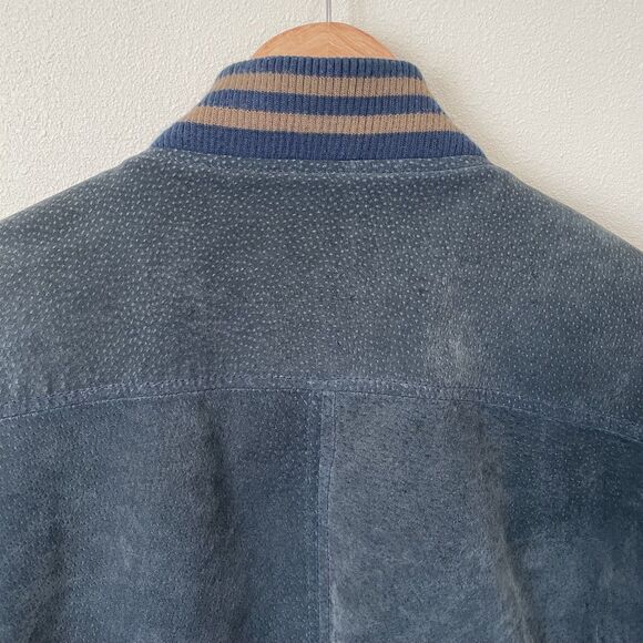 VTG Global Identity G-111 Leather Jacket Mens XL Brown & Blue Bomber Coat - Picture 10 of 16